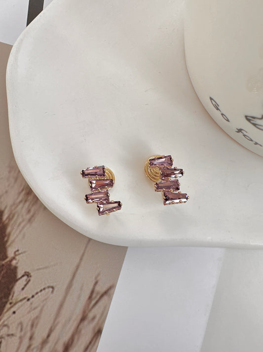 Purple Zircon Clip On Earrings