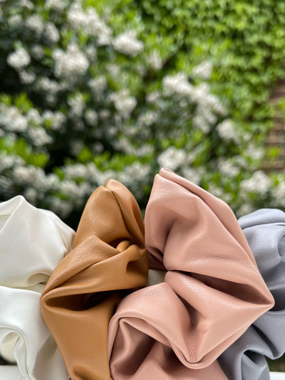 Faux Leather Scrunchie Dusty Light Brown