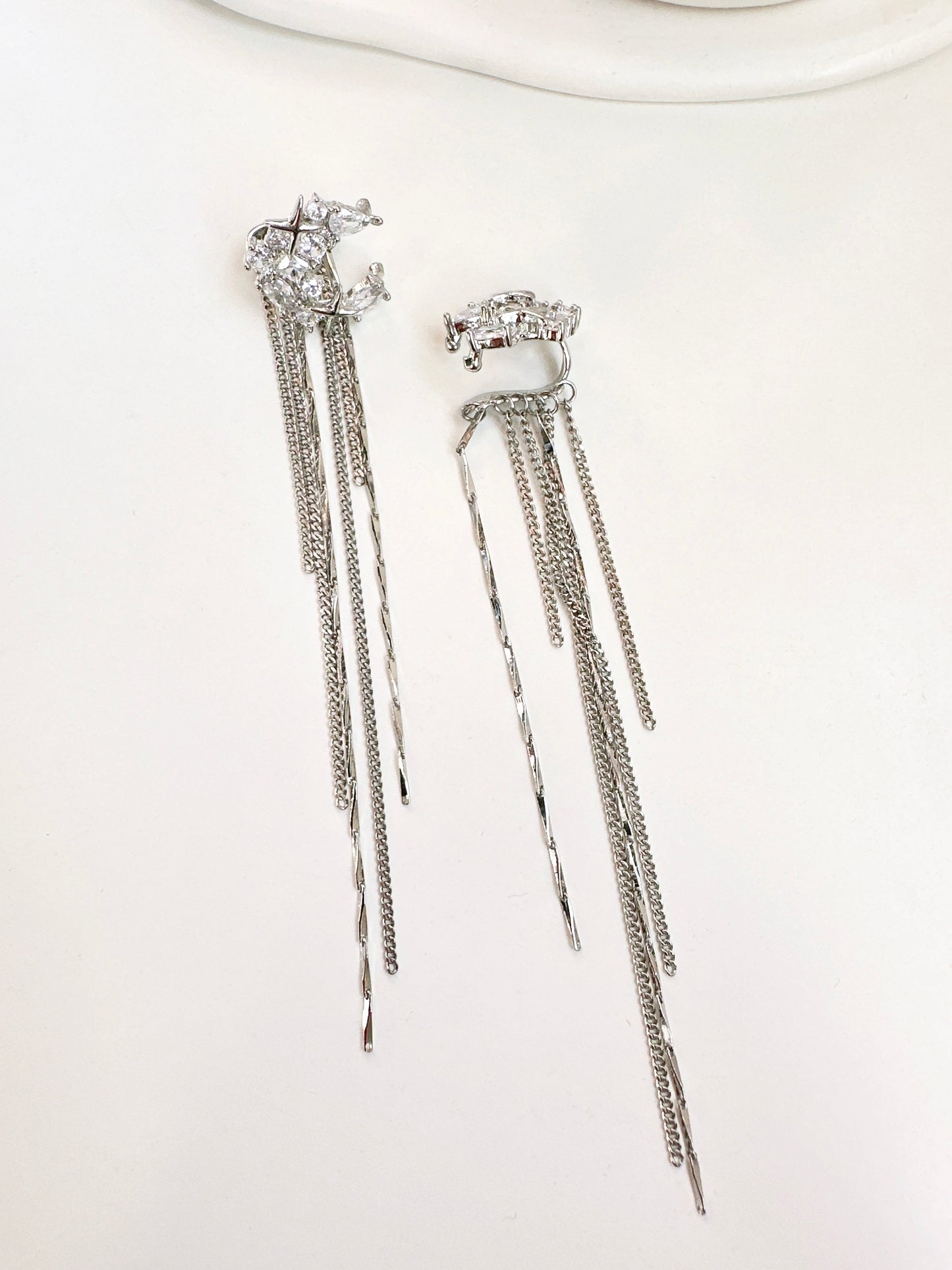 Zircon Moon Long Tassel Ear Cuffs