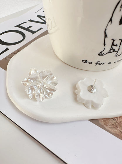 Pearlescent White Camellia Stud Earrings