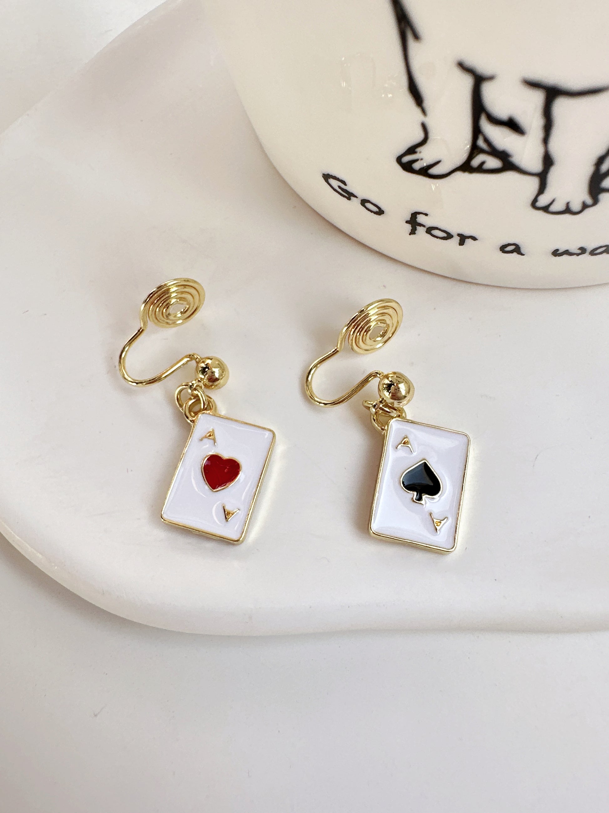 Heart and Spades Mismatch Clip On Earrings. Handmade clip-on earrings for women.