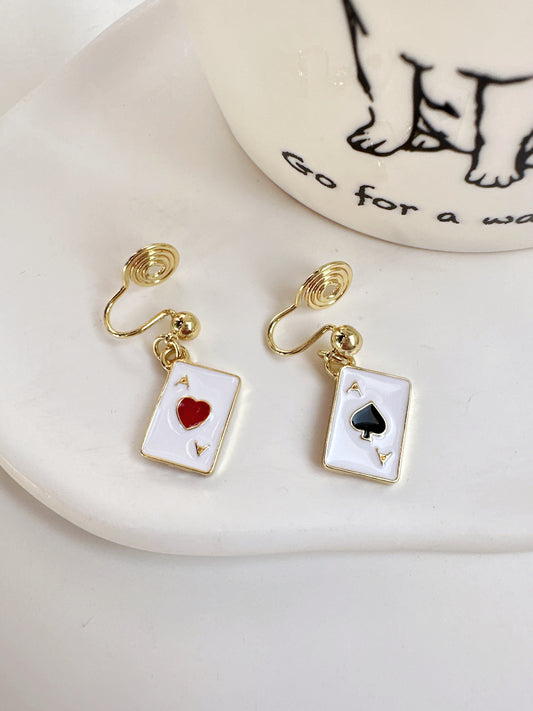 Heart and Spades Mismatch Clip On Earrings