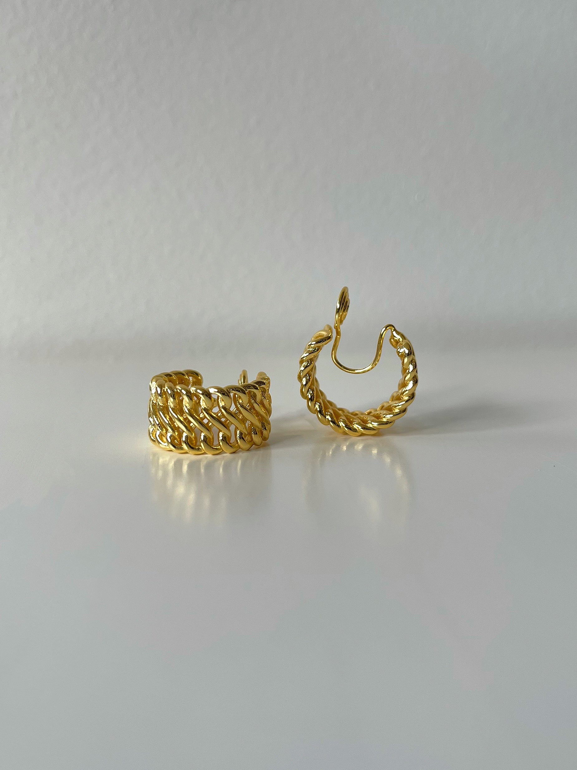 Golden Textured Vintage Hoop Clip On Earrings