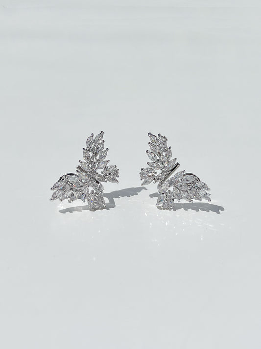 Silver Zircon Butterfly Clip On Earrings