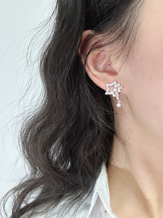 Silver Diamante Open Star Clip On Earrings