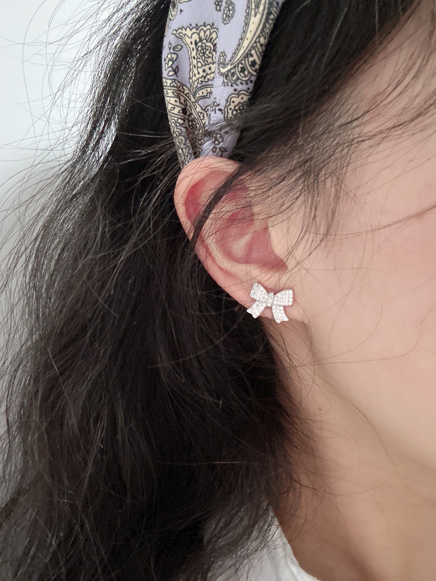 Silver Diamante Bow Clip On Earrings