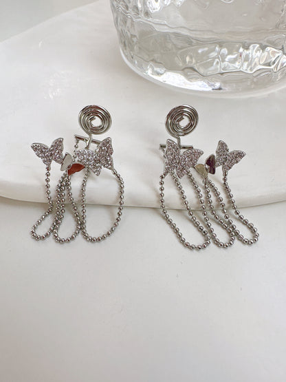 Three in One Butterfly and Tassel Clip On Earrings