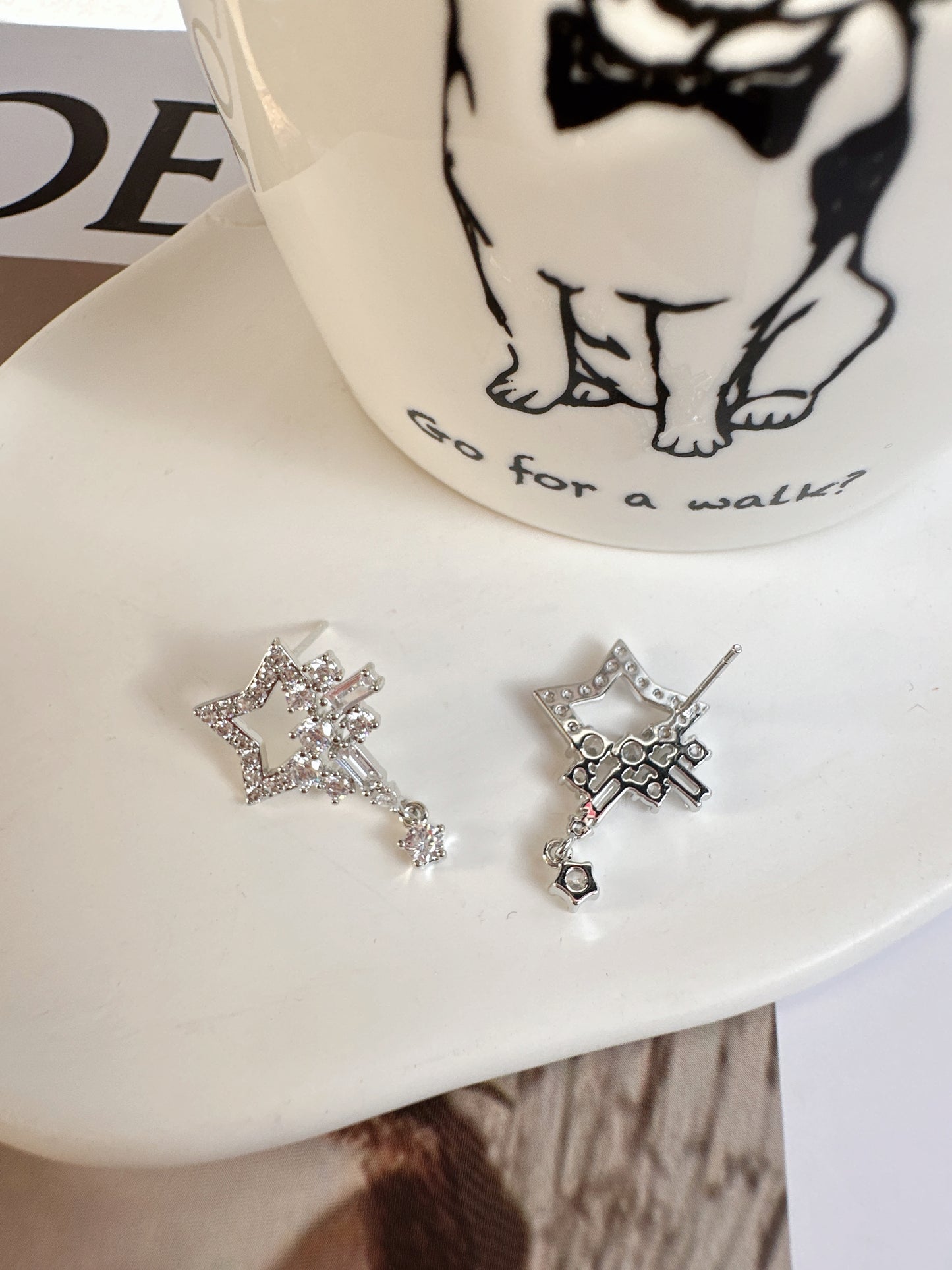 Silver Diamante Open Star Stud Earrings