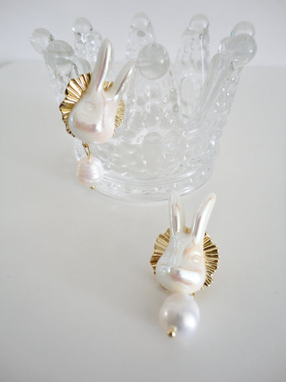 Baroque Freshwater Pearl White Rabbit Drop Clip On Earrings