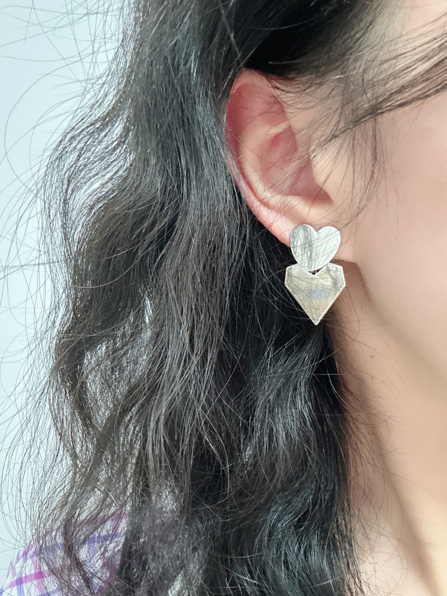 Silver Double Heart Clip On Earrings