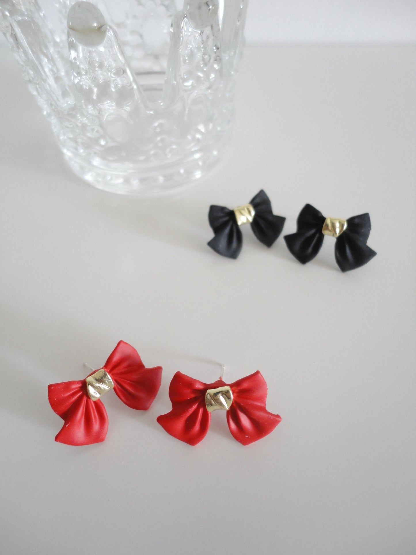 Golden Tied Red Bow Stud Earrings