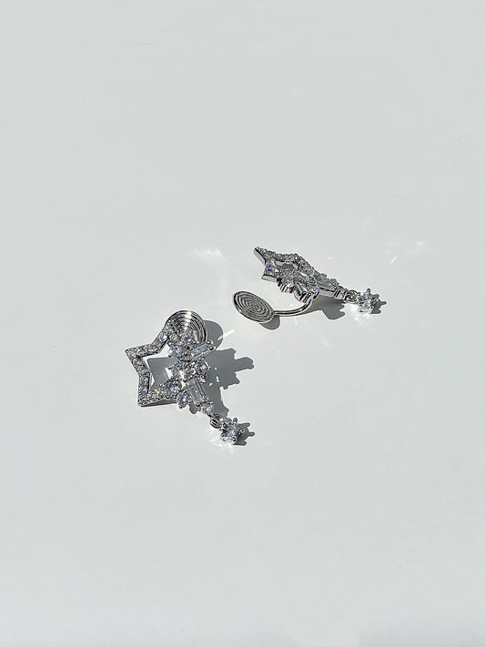 Silver Diamante Open Star Clip On Earrings