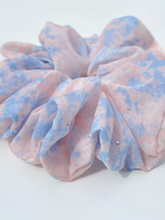 Diamante Chiffon Scrunchie Mix Pink