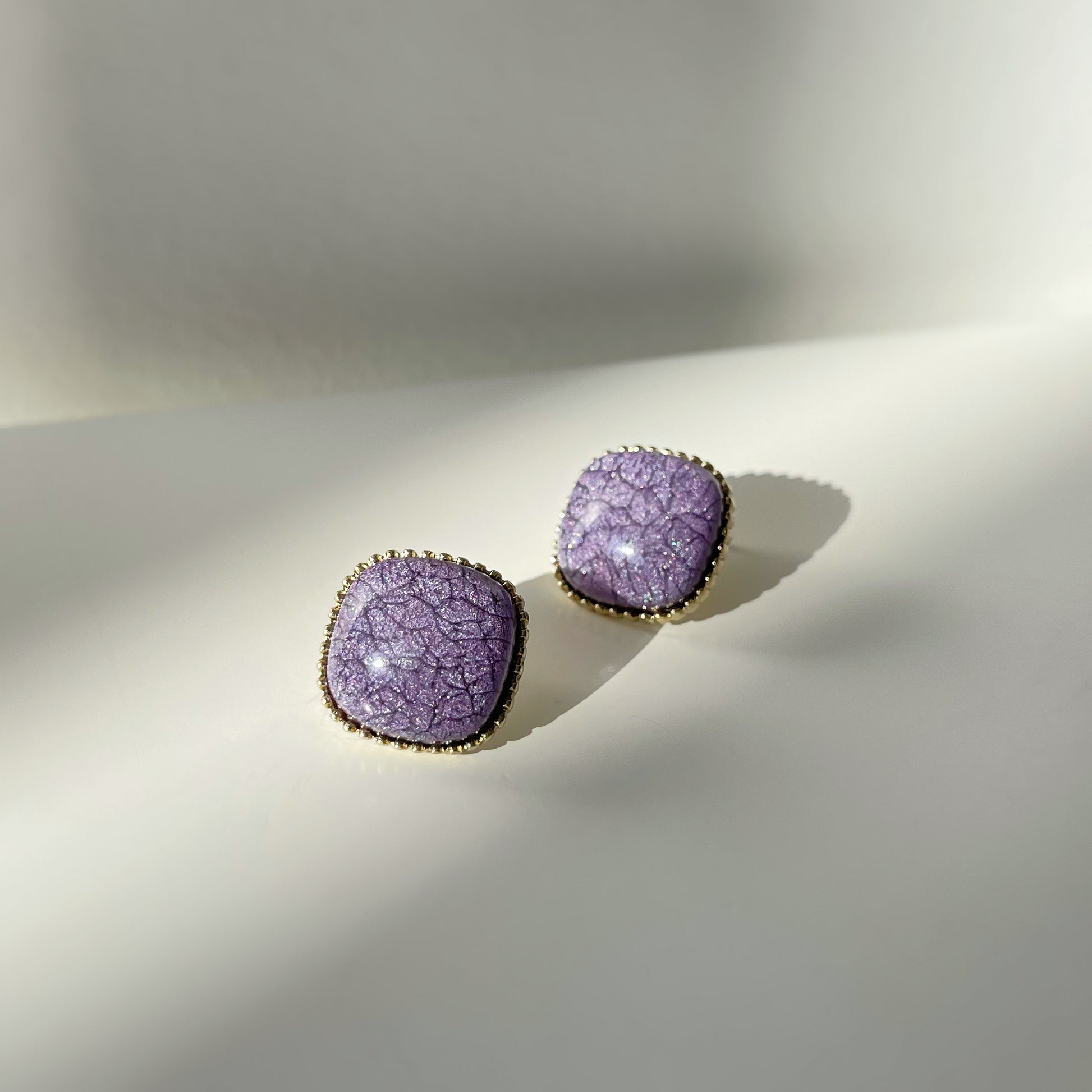 Square Classic Vintage Hemispheric Purple Stud Earrings