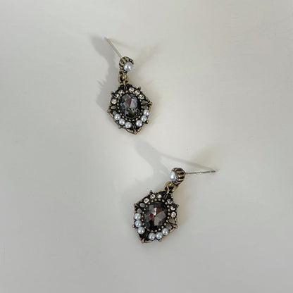 Black Crystal Pearlised Drop Earrings