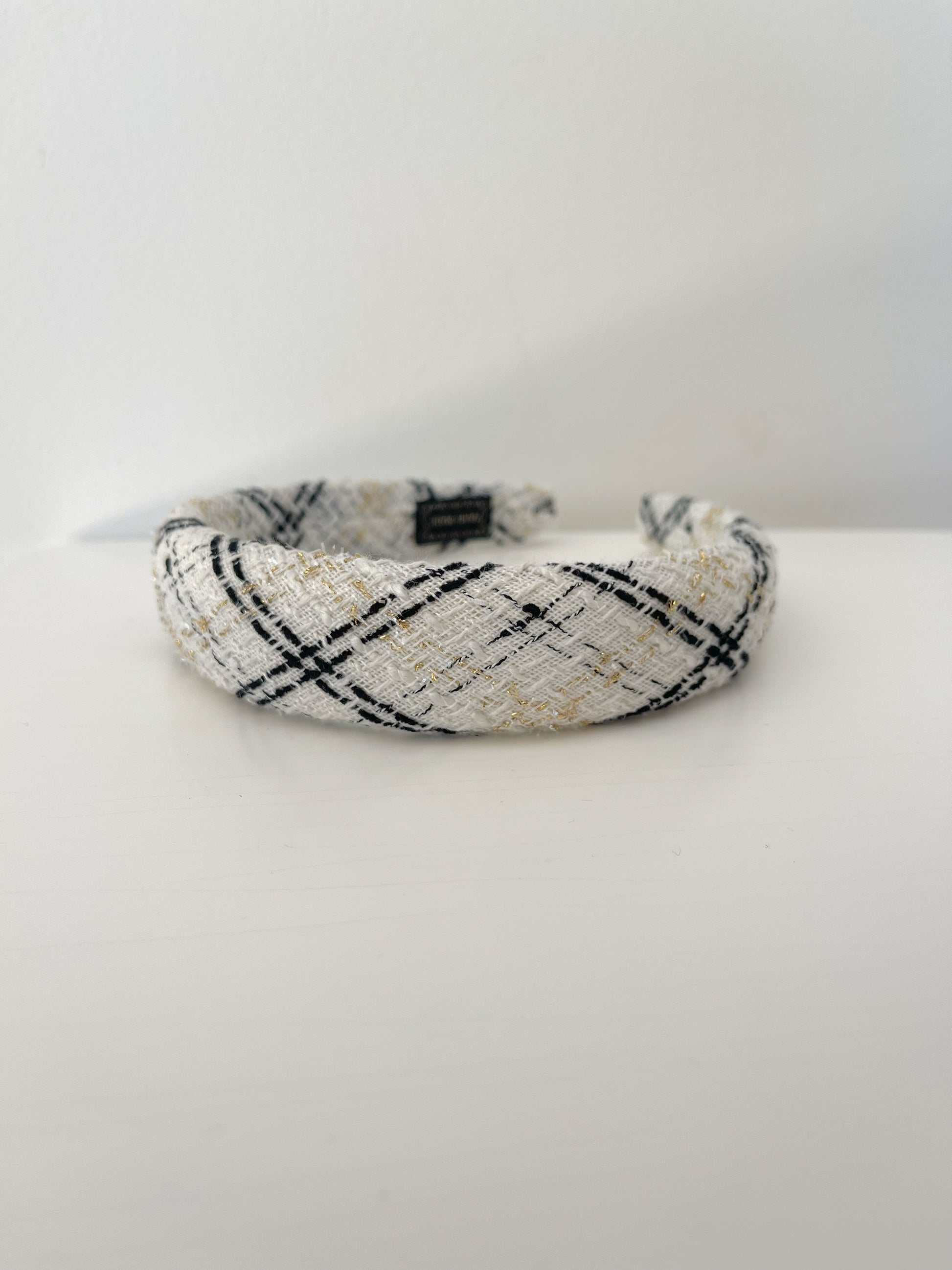 Vintage Headband Large White Checked