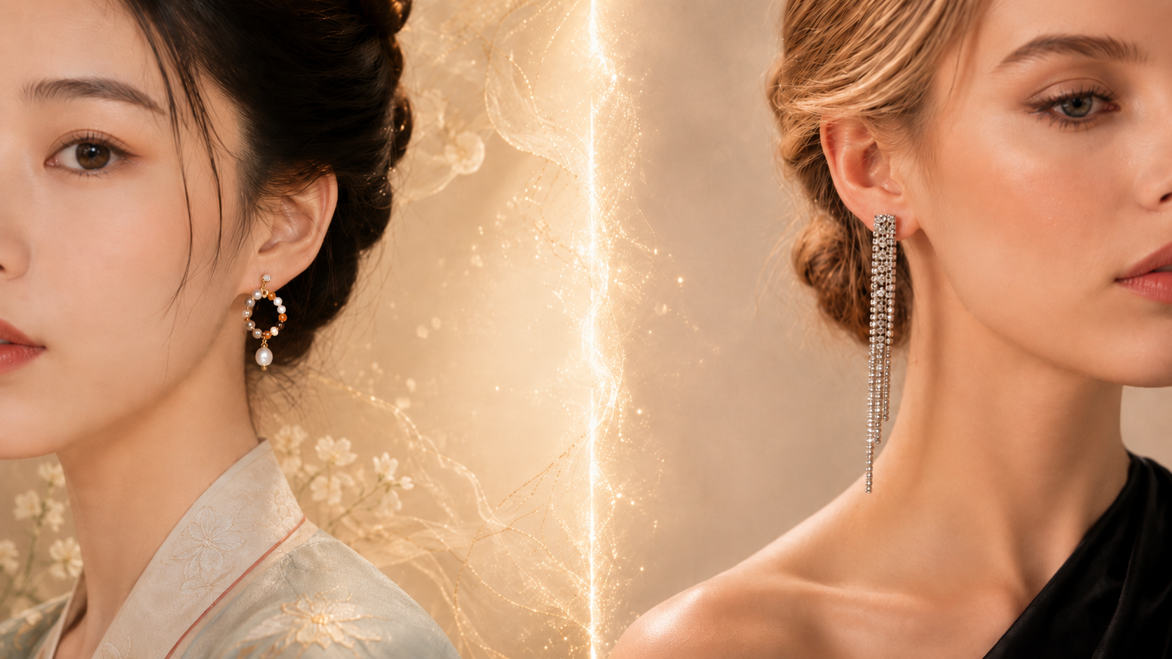 Two women wearing elegant clip-on earrings